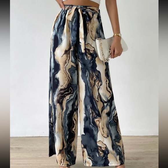 Boho Watercolor Abstract Print Wide Leg Palazzo Lounge Pants - Picture 5 of 7